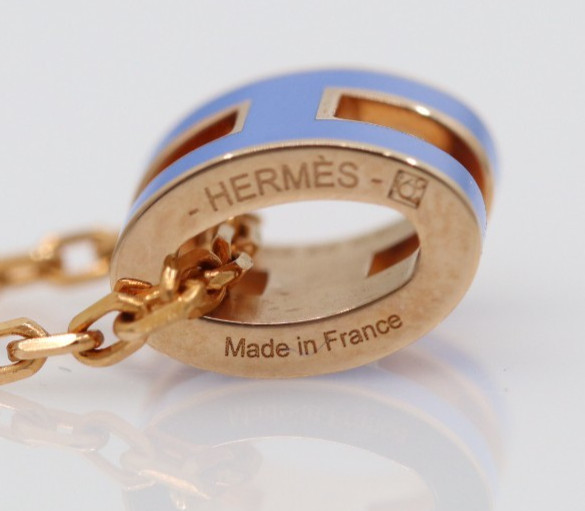 Hermes Mini Pop H Rose Gold Tone & Blue Enamel Pendant Necklace 16″
