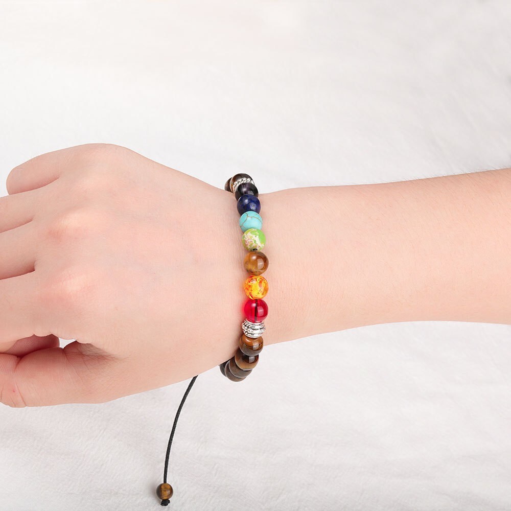 7 Chakra Stone Tiger’s Eye Beaded Healing Grounding Strength Women Men Bracelet