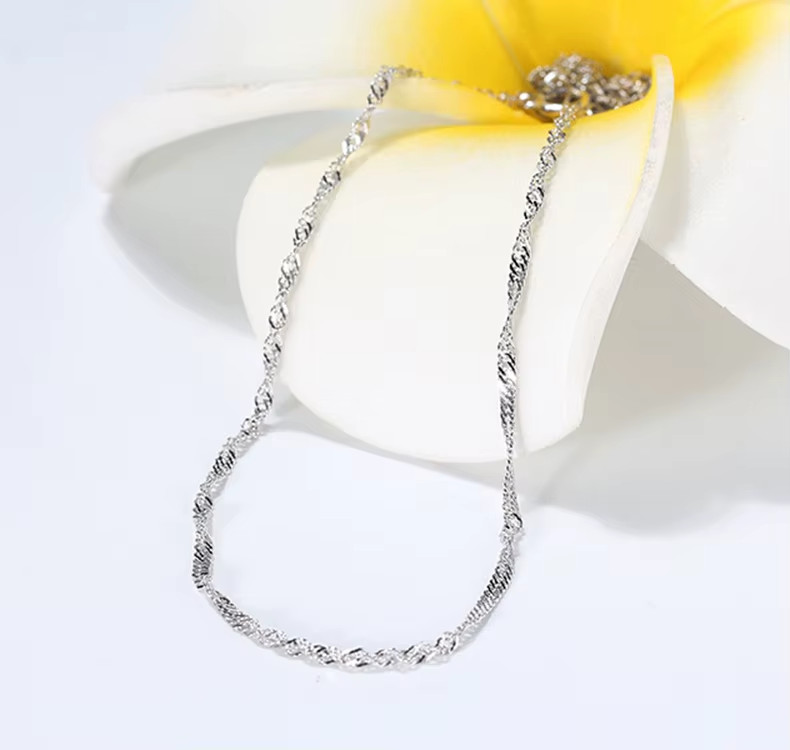 Solid 925 Sterling Silver Twisted Diamond Cut Snake Chain Singapore Necklace N7