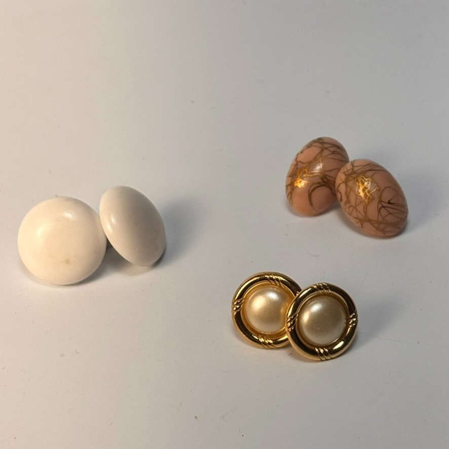 Vintage Earring Lot 80s Glam Glass Pearl Gold Tone Maximalist Glamour