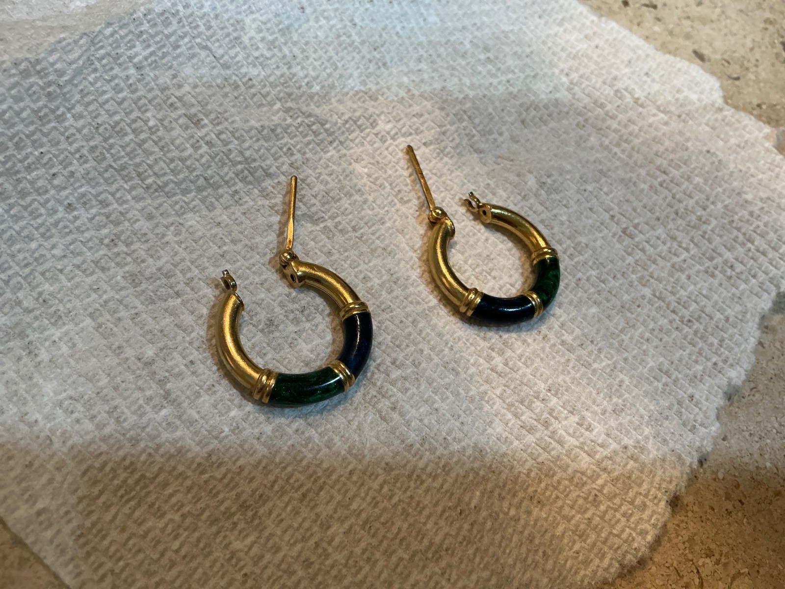Italian 14kt Yellow Gold and Multicolored Enamel Hoop Earrings. 7/8 inches