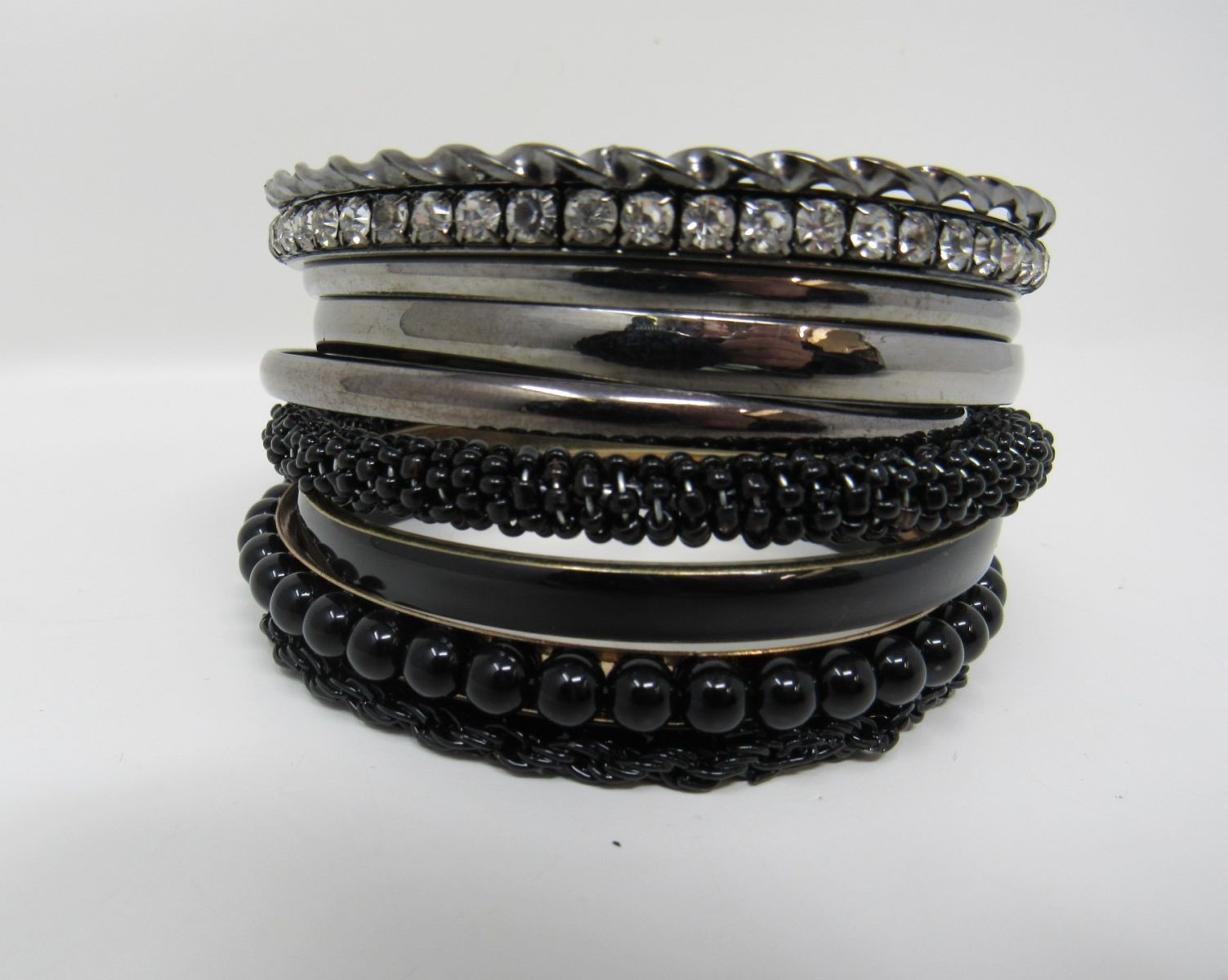 Designer Bangle Bracelet Set of 9 Black/Silver/Gold Female Adult