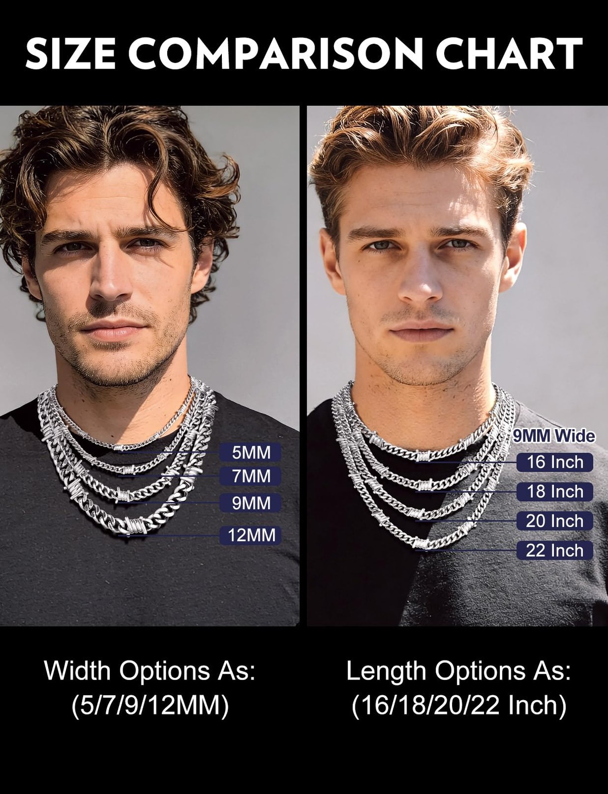 Bandmax Barbed Wire Chain 16 Inch (40cm, Hottest Choker Style), A1 9MM-Silver