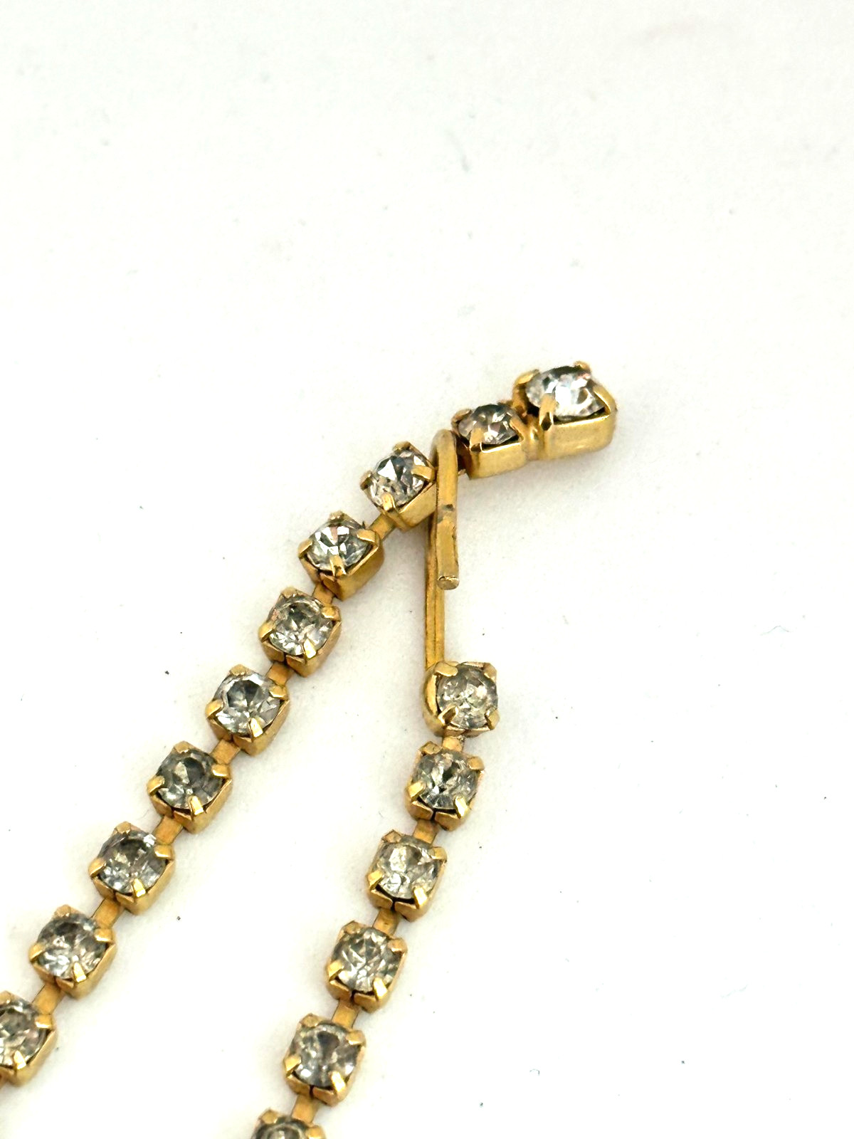 Vintage Clear Rhinestone Tennis Necklace Gold Tone Choker Cup Chain