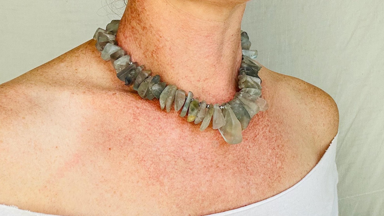 Blue Fluorite Necklace. Handmade Sterling Silver Jewelry. Adjustable With Chain.