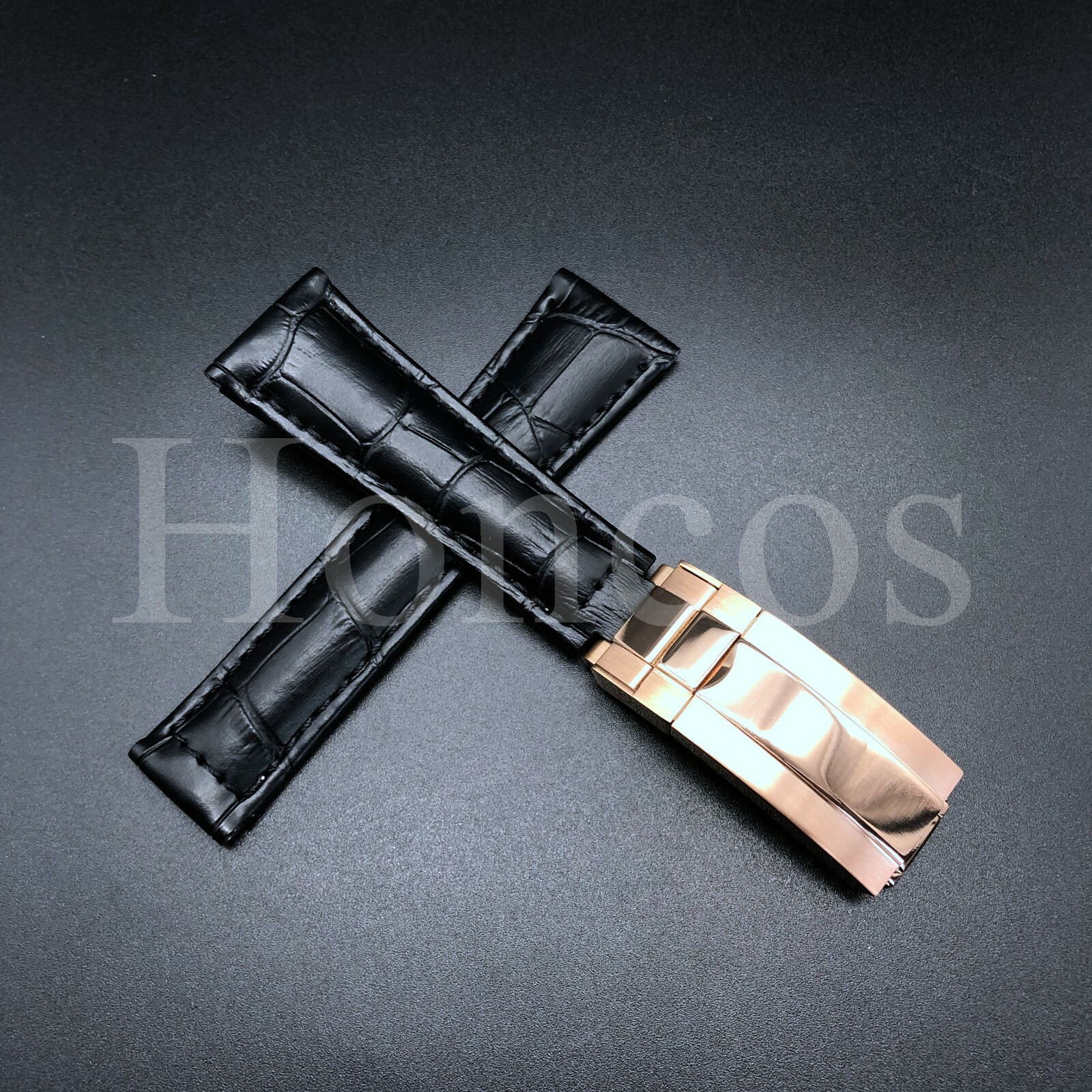 20MM LEATHER STRAP BAND FITS FOR ROLEX DAYTONA 16518 16519 16523 CLASP BLACK/RG
