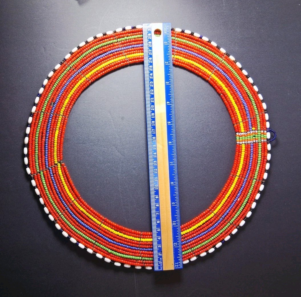 African Maasai Tribal Beaded Ceremonial Collar Necklace Kenya Vibrant Colors 12″