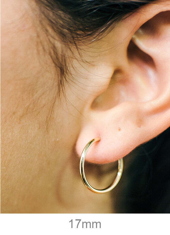 14k Yellow Gold Continuous Endless Hoop Earrings (1.5mm), All Sizes