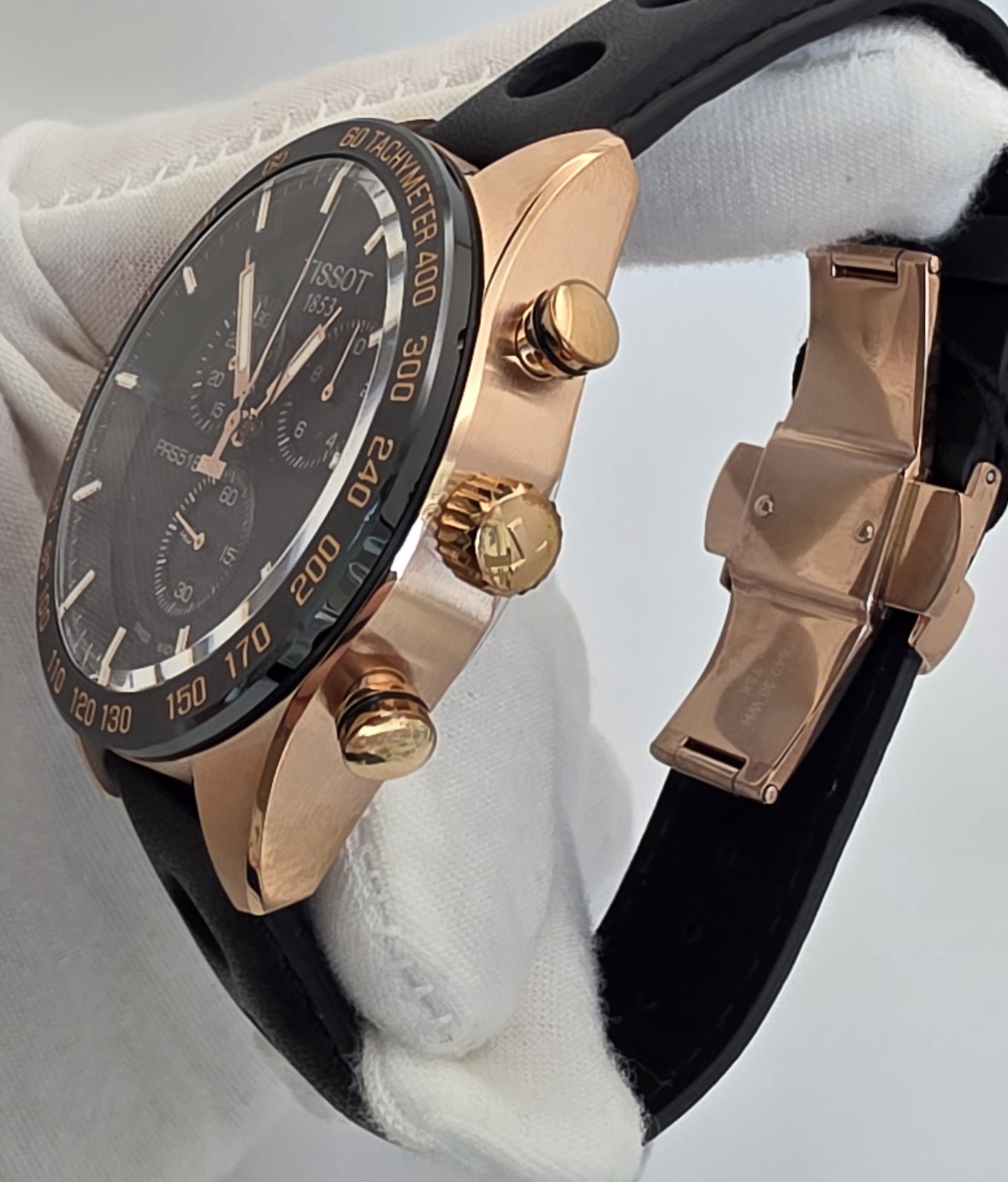 Tissot PRS 516 Chronograph Black Dial Rose Gold PVD Watch T100.417.36.051.00