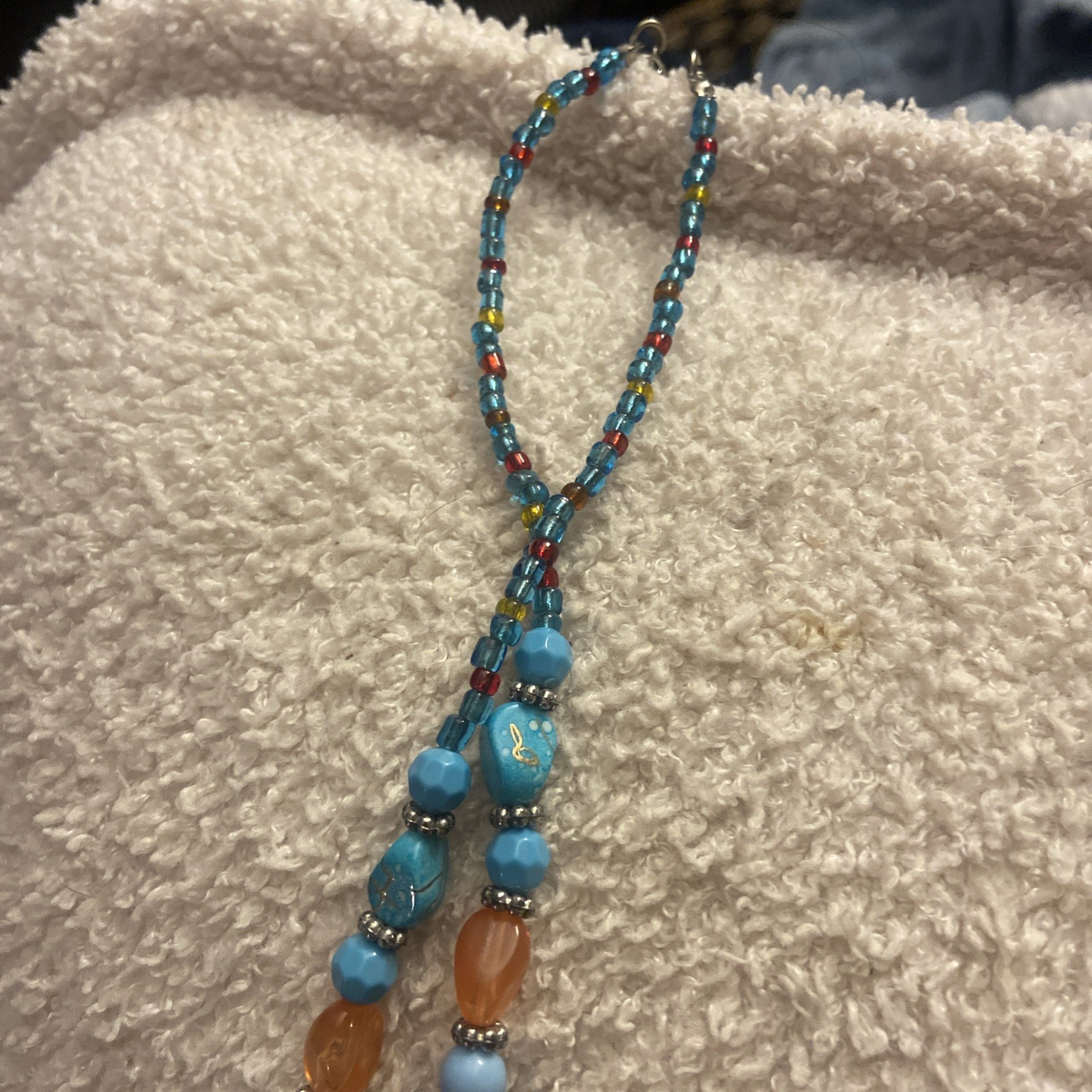 Handmade Beaded Necklace Blue Tones