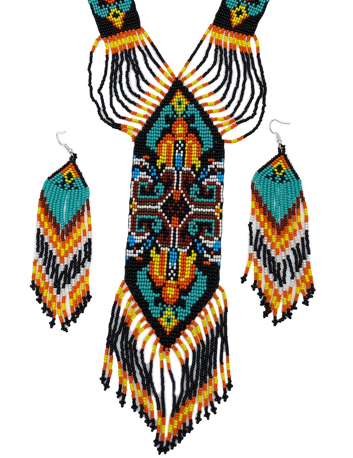 HANDCRAFTED ETHNIC NATIVE STYLE MULTI-COLOR BEADED NECKLACE EARRINGS SET S58/8