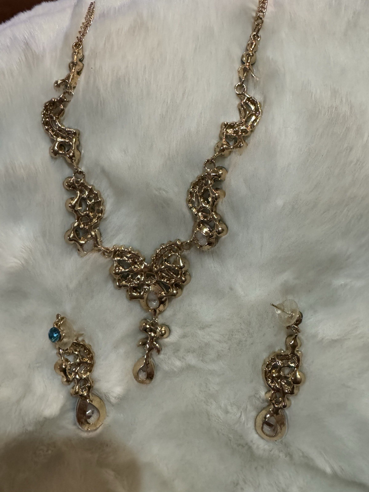 Beautiful Prom Bridal Pageant Jewelry Set Necklace Earrings Blue