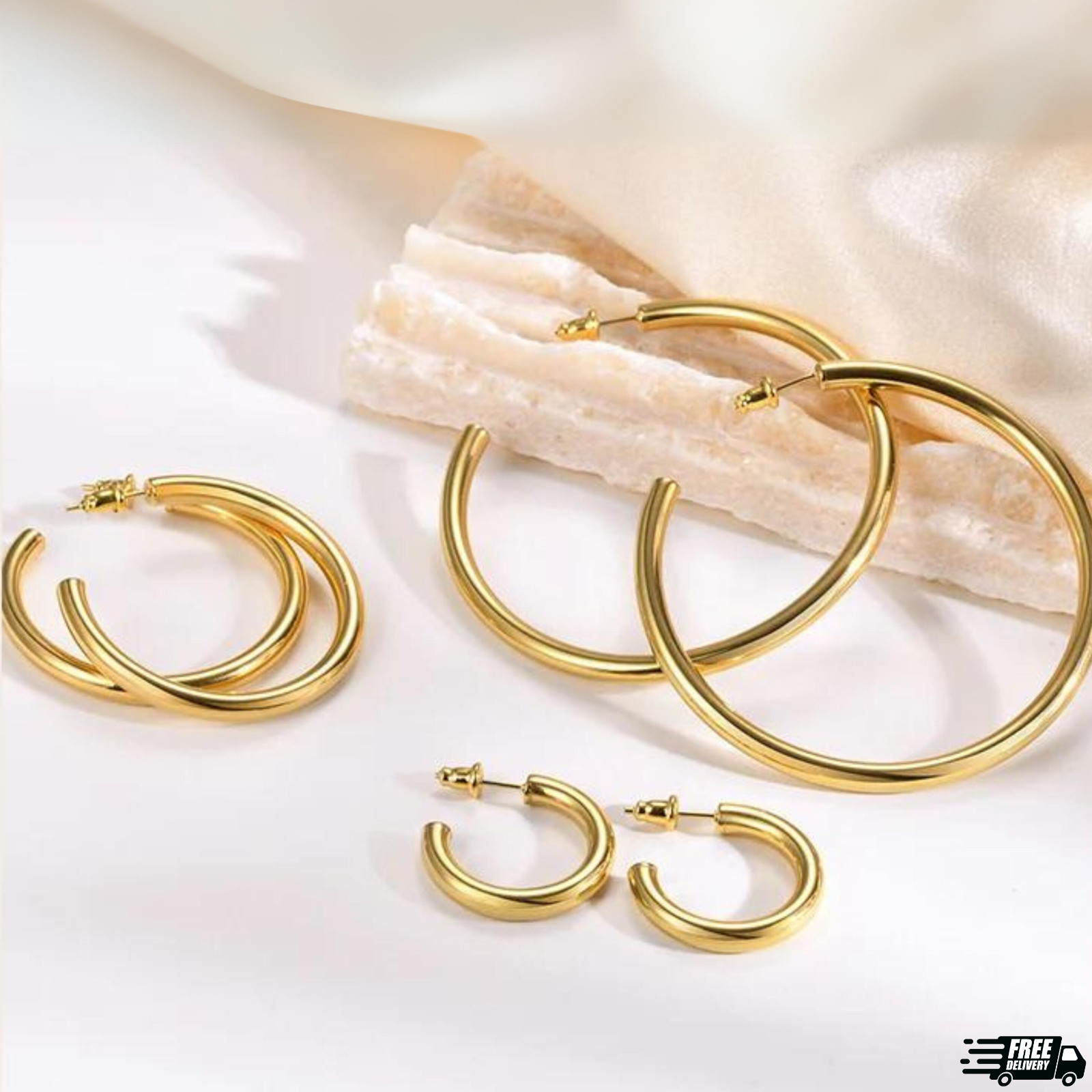 18K Gold Filled Classic Tube Hoop Earrings Many Sizes Small Medium (X-)Large H7