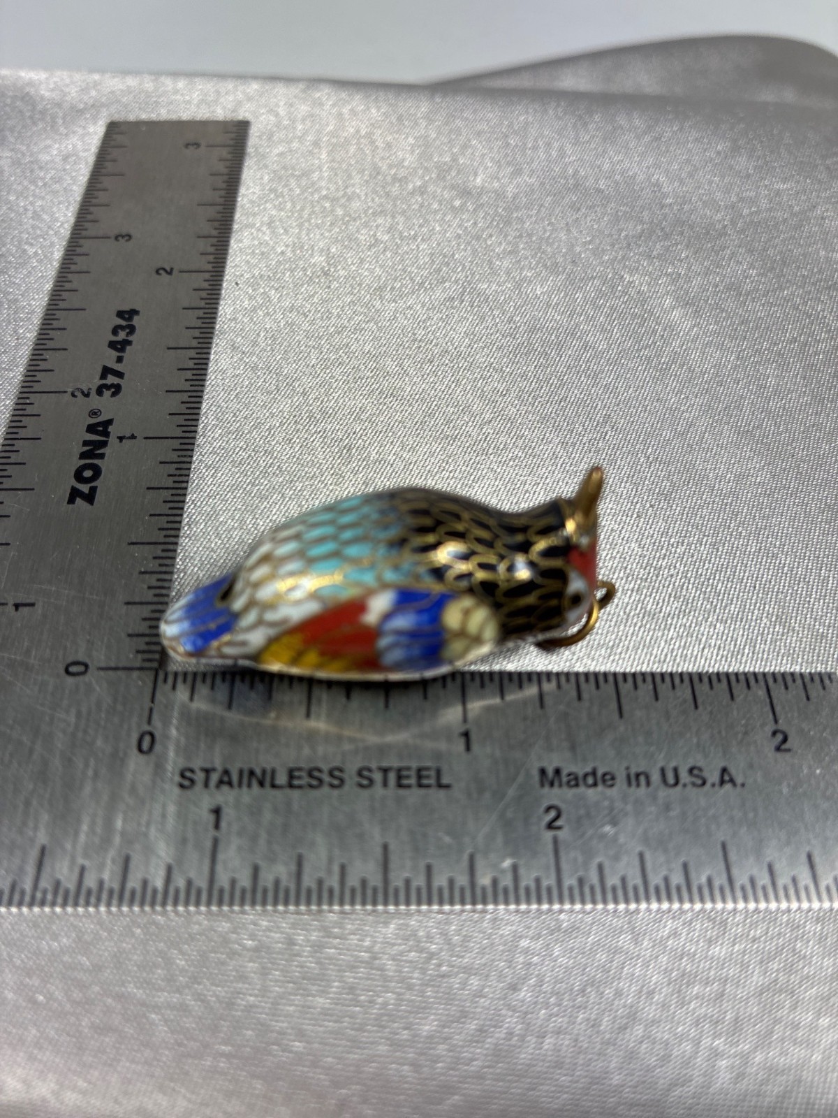 Vintage Cloisonné Bird Charm Pendant Miniature Enamel Bird Figural Gold Tone Col