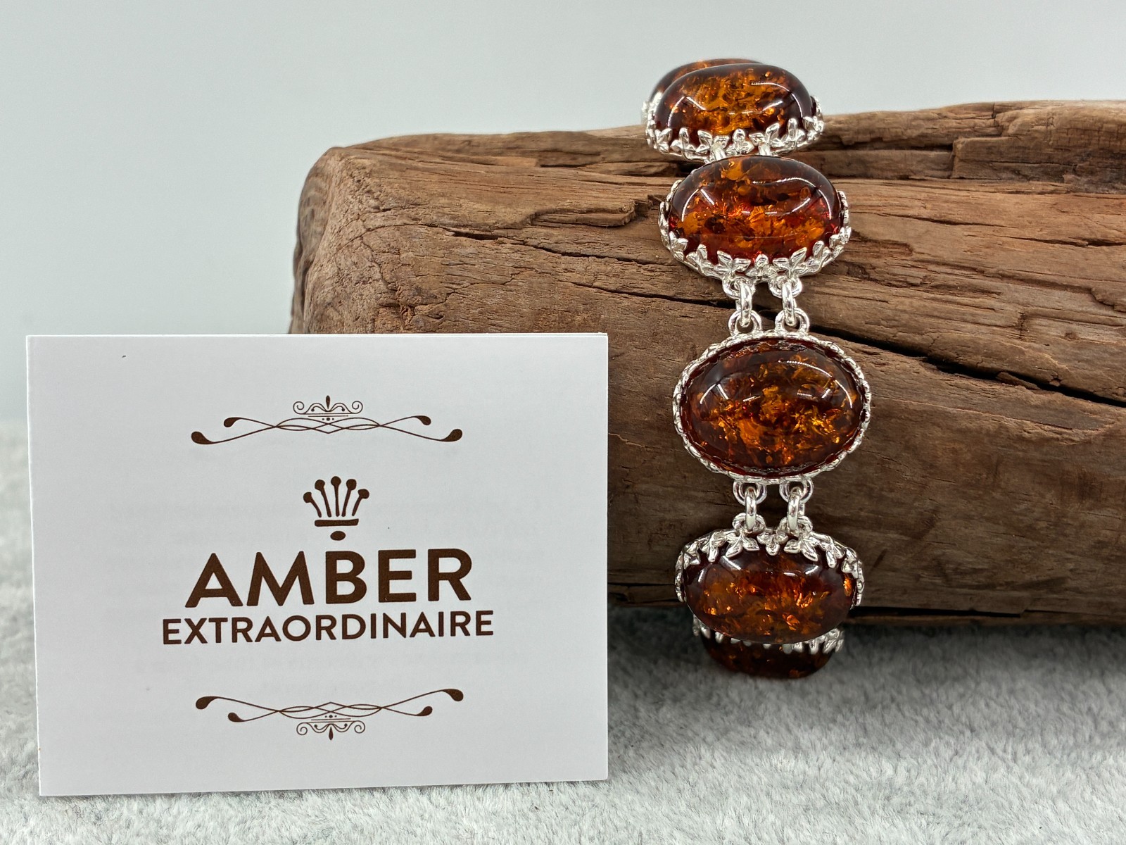 Baltic Amber Extraordinaire Cognac Orange Toggle Bracelet Sterling 925 6-6.75in