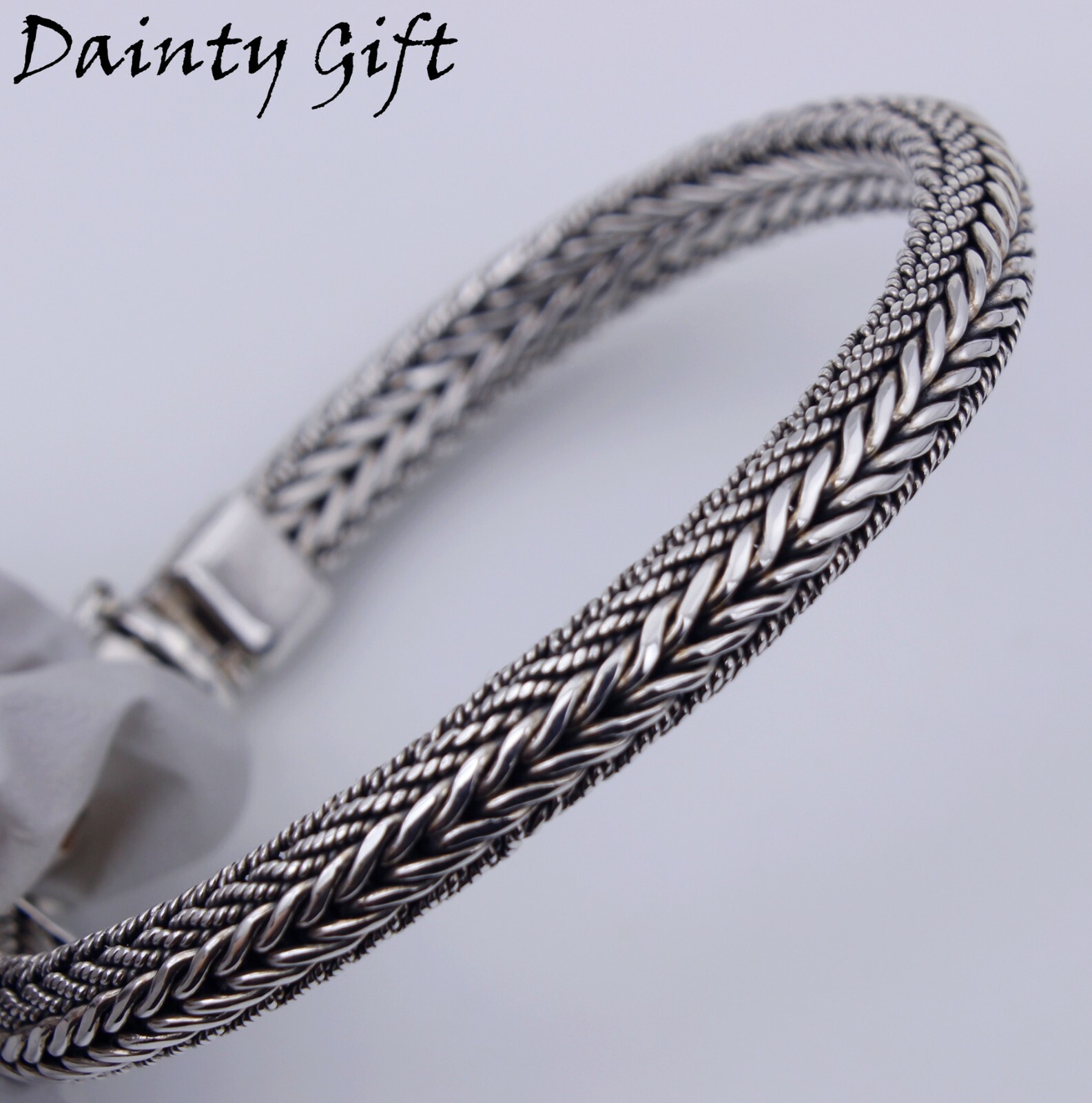 Women Men 925 Sterling Silver 7.6 mm Vintage Braided Chain Hand Bracelet 8.2″