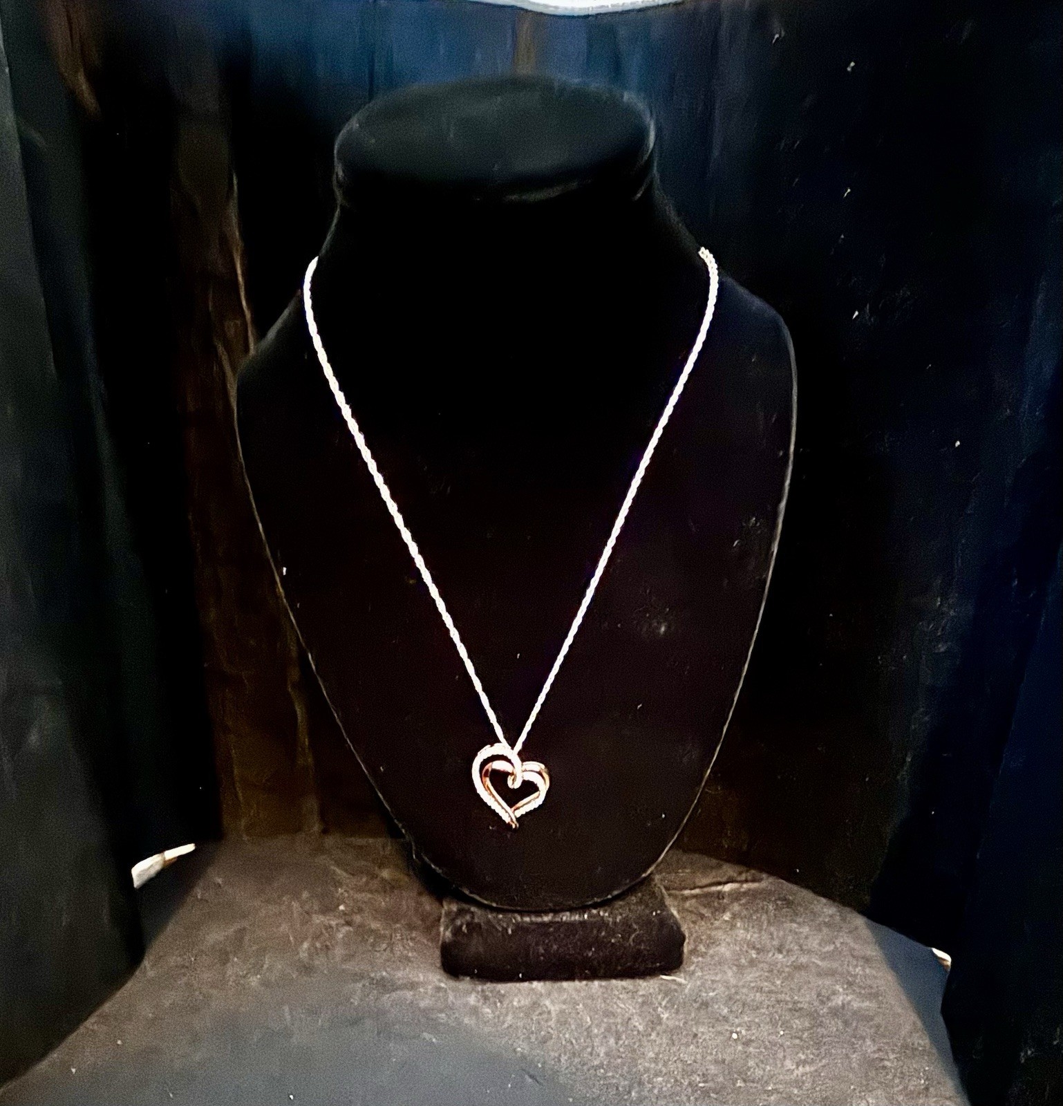 925 Sterling Silver & 1/8 Carat Diamond “2 Hearts Together As One” charm on 20in