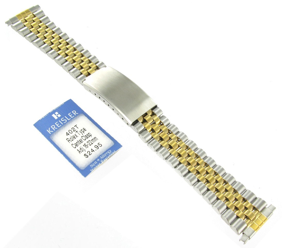 16-22mm Kreisler Two-Tone Stainless Non-Allergy Fold Clasp Mens Watch Band 402T
