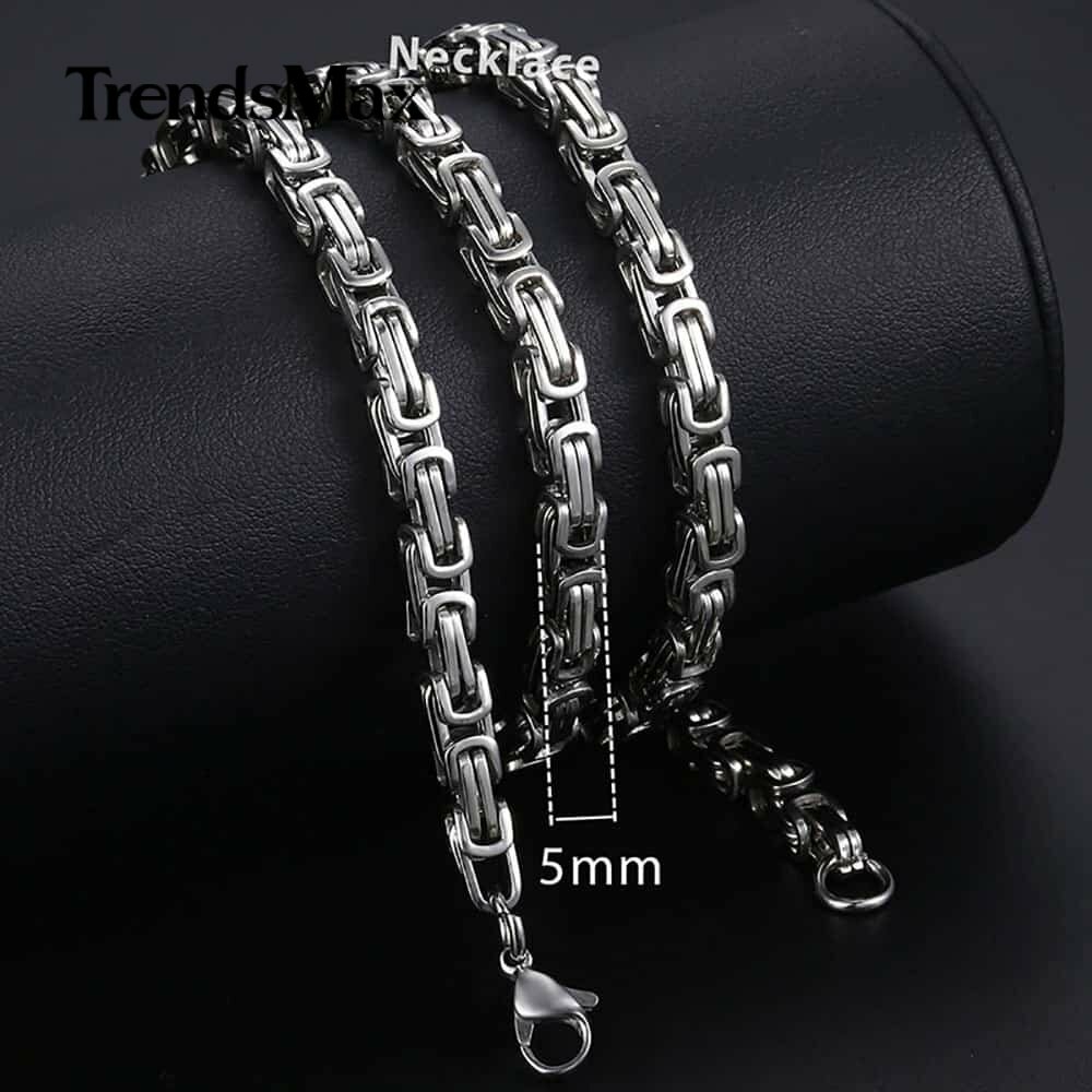 5MM 18-30″ Silver Stainless Steel Box Byzantine Chain Necklace Mens Link Jewelry
