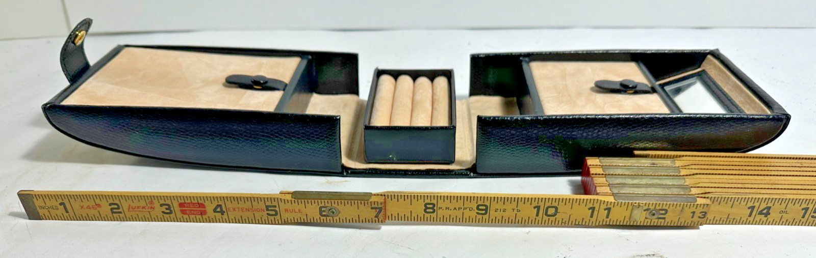 NOS 1997 Wolf Designs Genuine Leather Travel Jewelry Case Mirror Organizer Black
