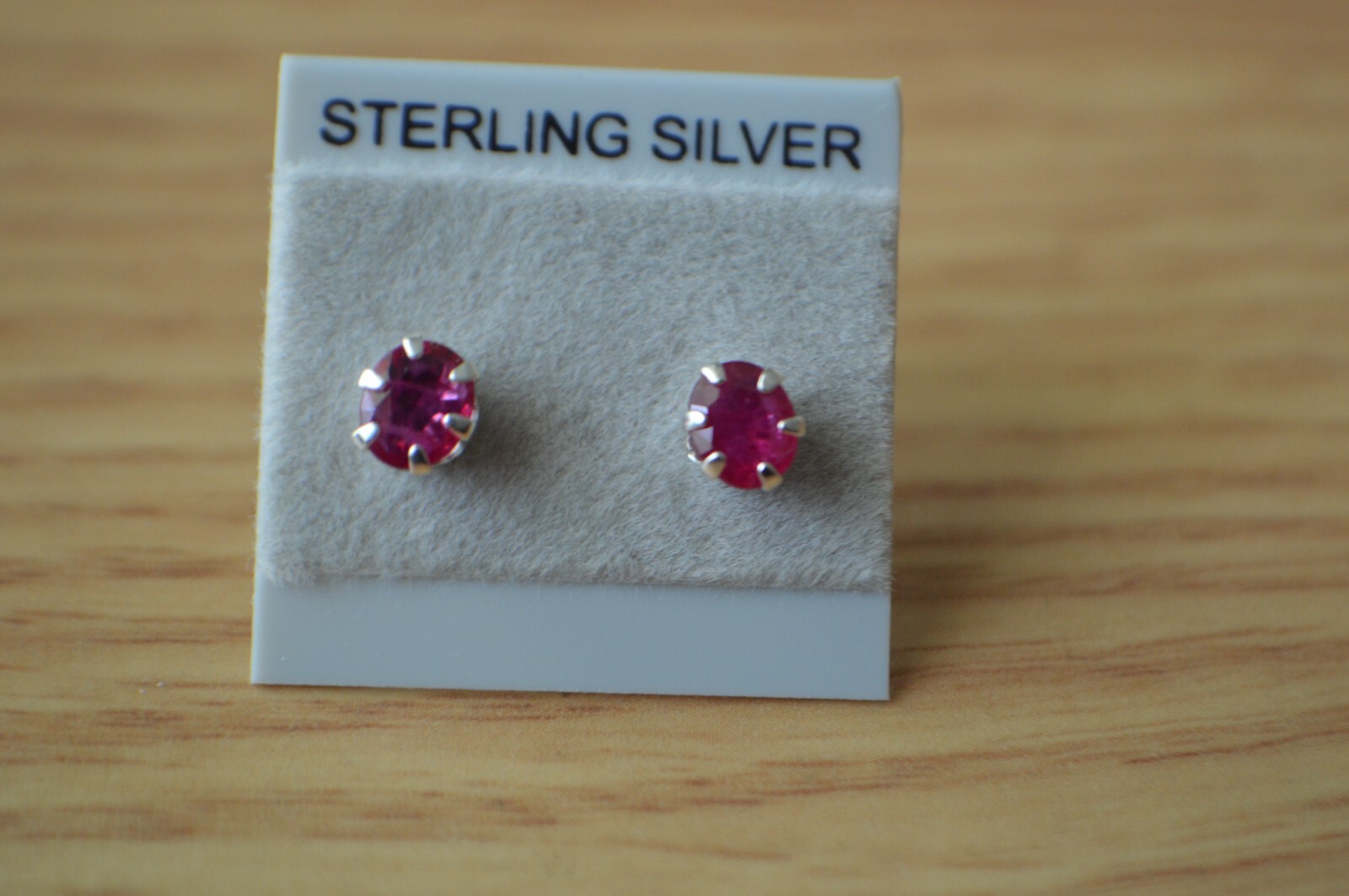 0.82ct Madagascar Cherry Ruby Solitaire Earrings Sterling Silver 5x4mm Heat Only