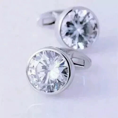 3.50Ct Round Cut Lab Created Diamond Men’s Cufflink 14K White Gold Finish Silver