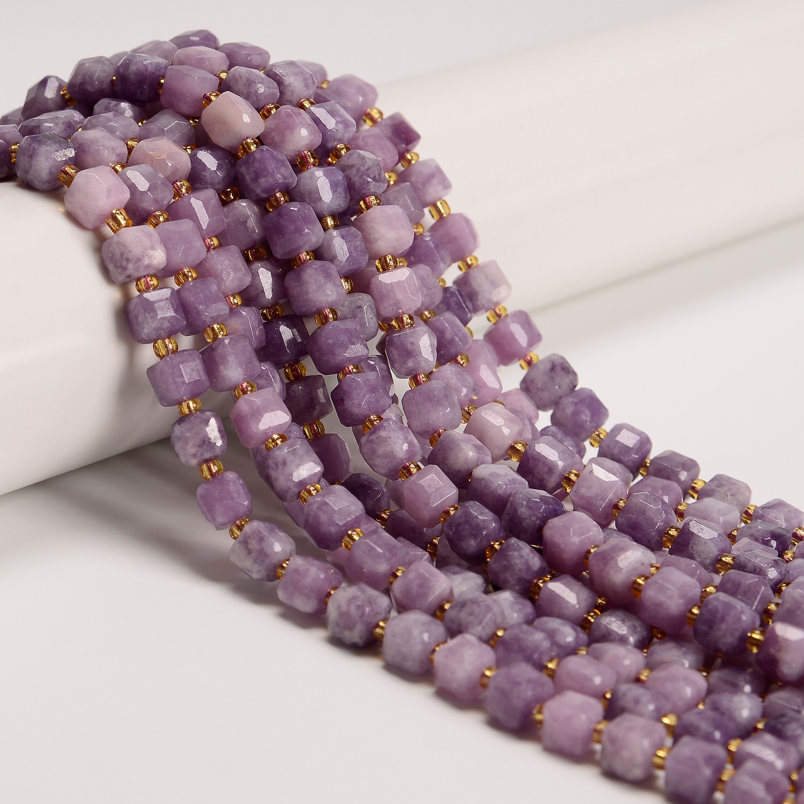 Natural Lepidolite Faceted Rubik’s Cube Beads Size 6-7mm 15.5” Strand