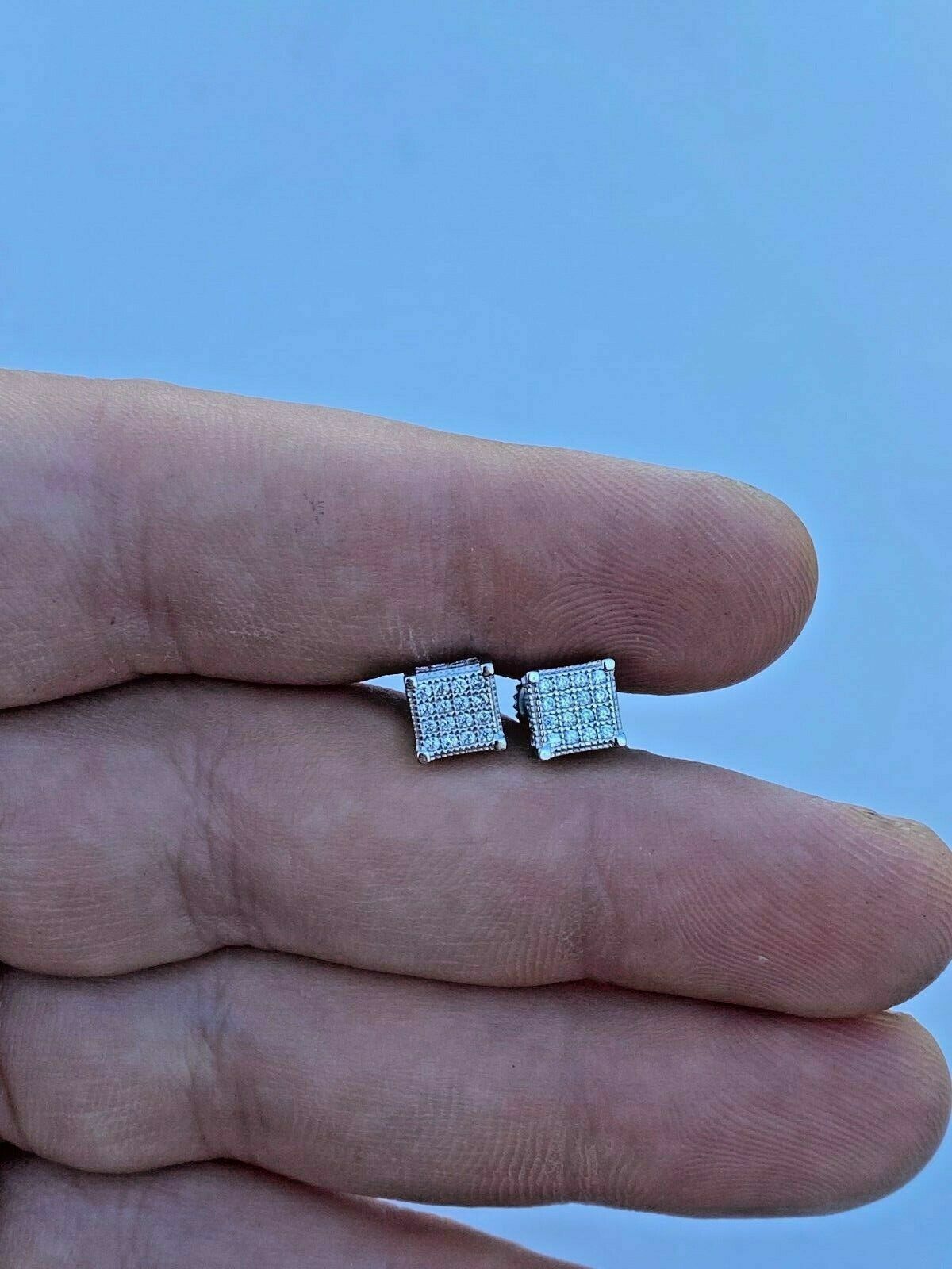 Real Moissanite 925 Silver Small Cube Iced Hip Hop Earrings Stud Passes Tester