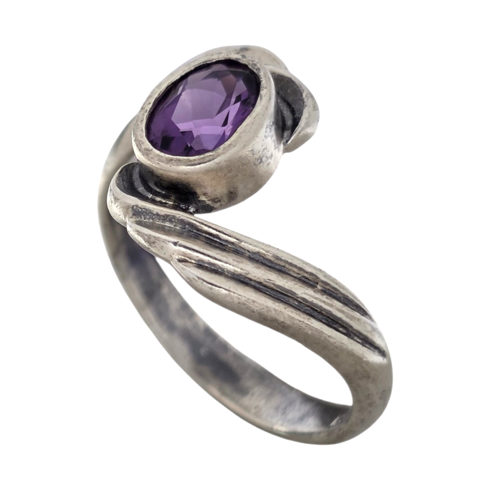 Vintage Sterling Silver Amethyst Bypass Solitaire Size 7 Ring 3.5gr #2150