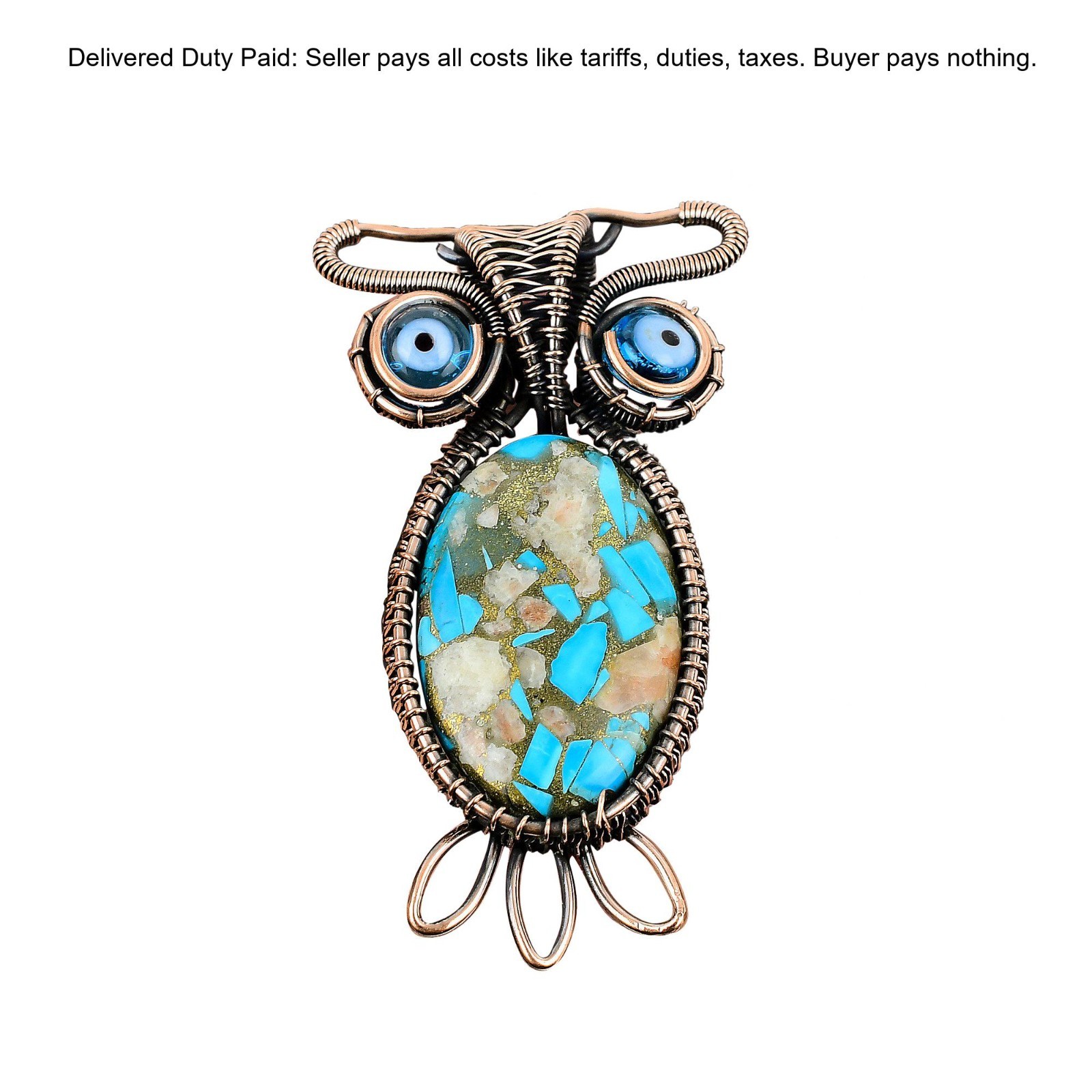 Pink Opal Copper Turquoise Stone Blue Color Evil Eye December New Pendant Copper