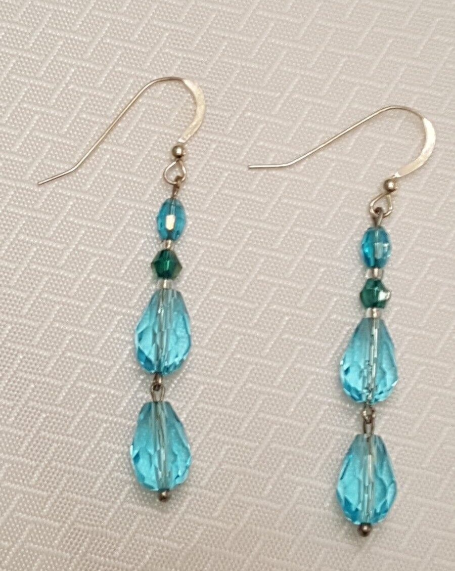 NEW! Handmade in USA- Beautiful Blue Crystal bead dangle earrings- Free Shipping