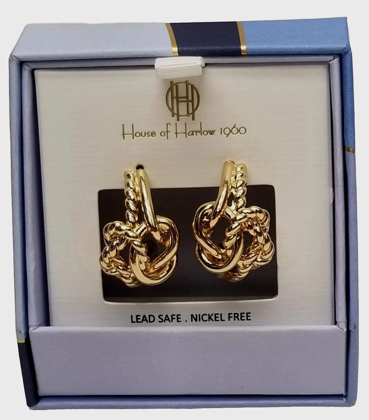 House of Harlow 1960 Gold Tone Rope Knot Hoop Drop Earrings NFL Jewelry New