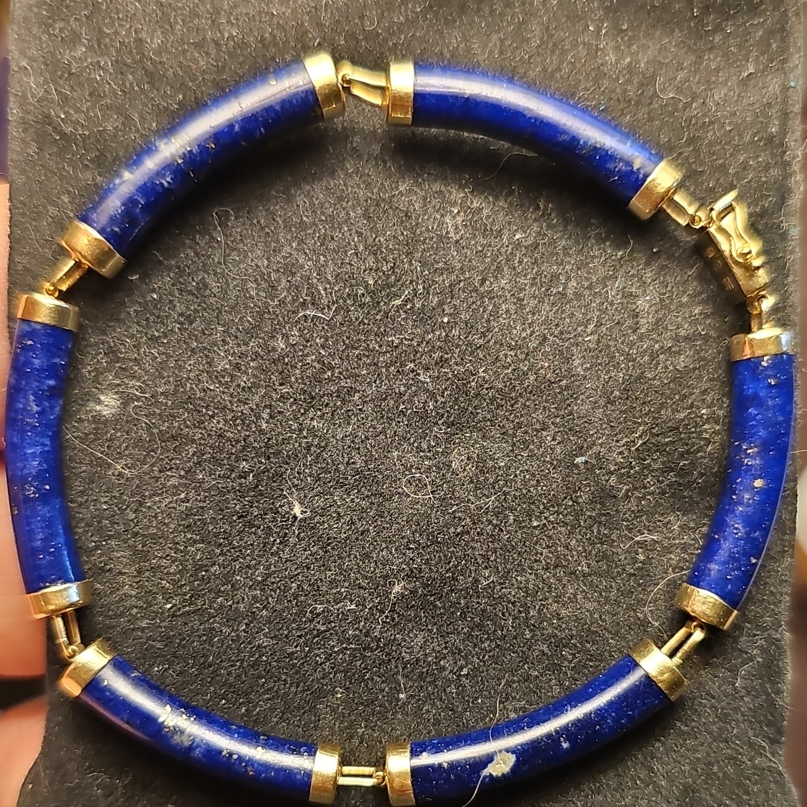 Vintage 14K Gold Heng Ngai HN Chinese Shou Lapis Lazuli Panel Bracelet 585
