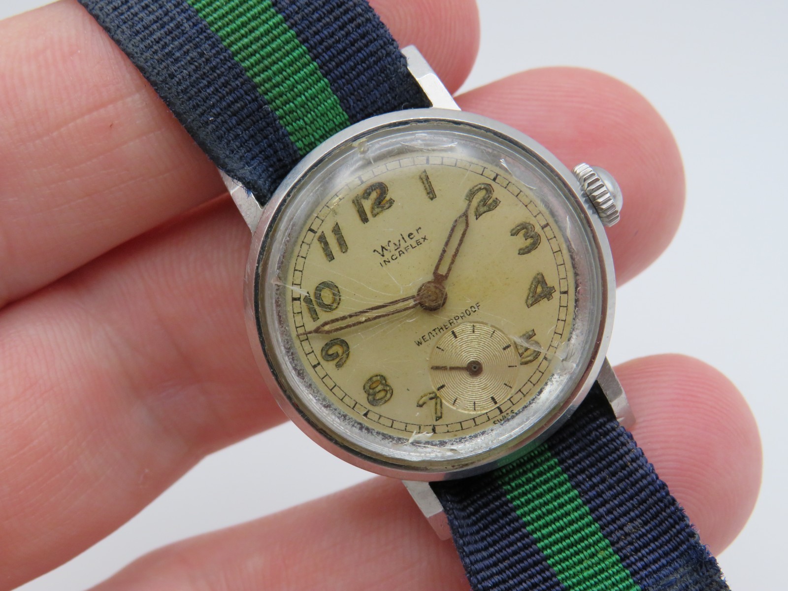 Vintage men’s military wristwatch Wyler Incaflex Waterproof running