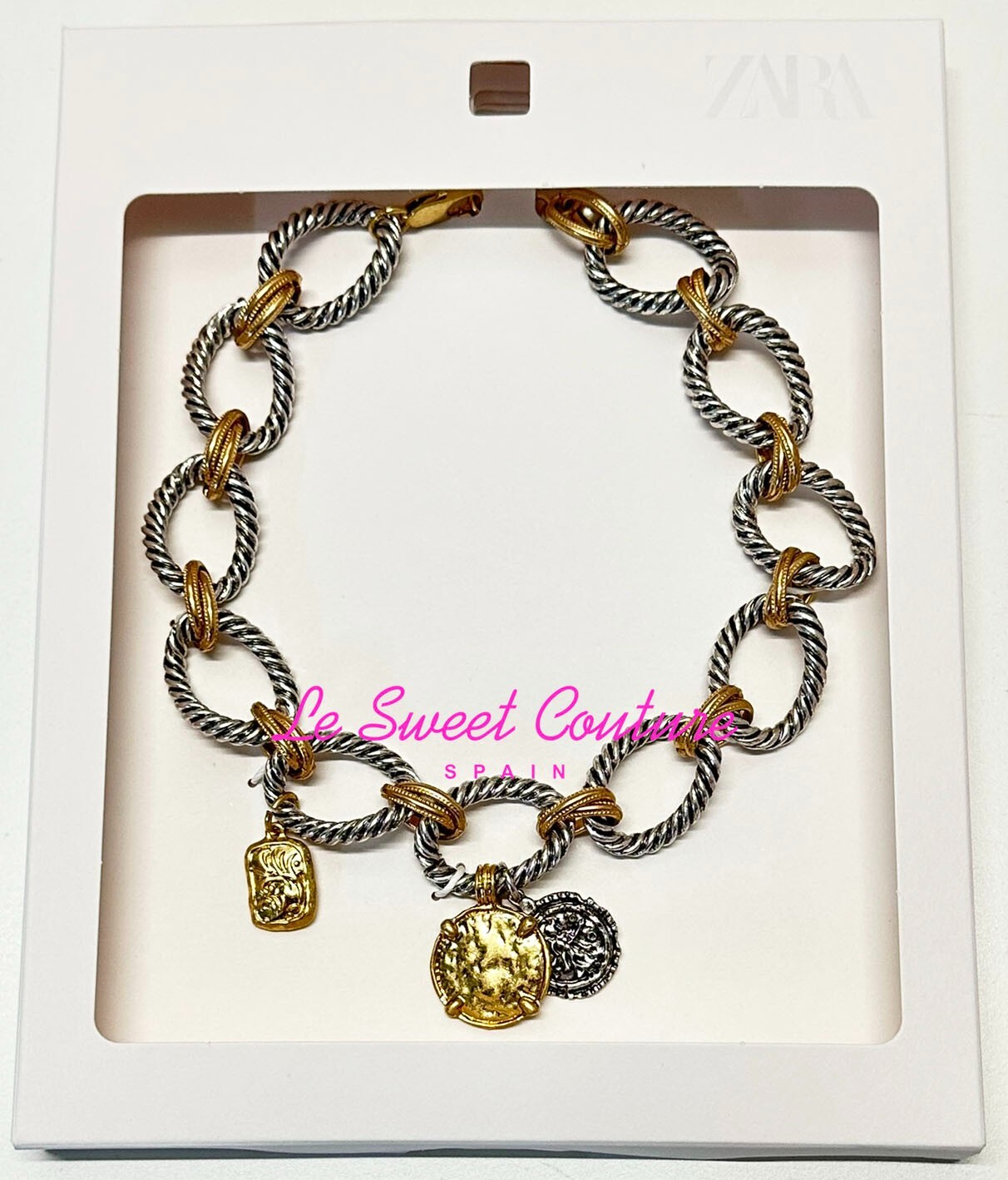 ZARA WOMAN NWT SS25 COMBINED COIN NECKLACE GOLD SILVER 4548/017/881