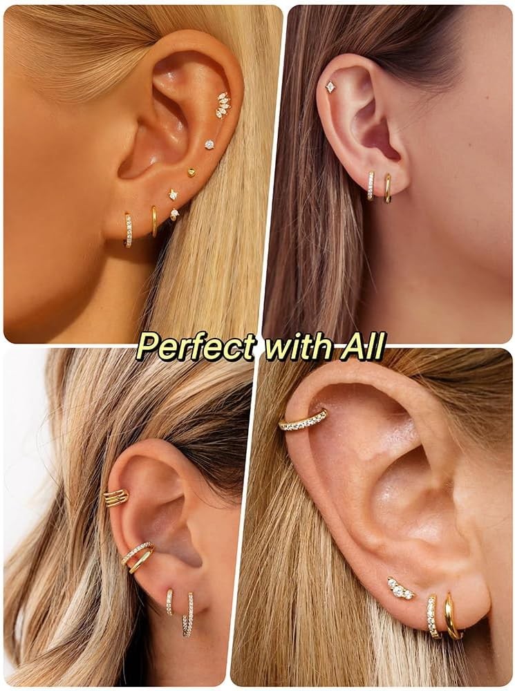 3 Pairs Gold 8Mm 9Mm 10Mm Huggie Hoop Earrings Set for Women Stackable | Non Tar