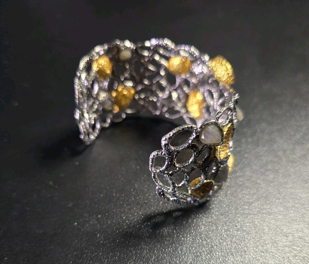 Alexis Bittar Ruthenium & Yellow Gold Plate Moonstone Bracelet