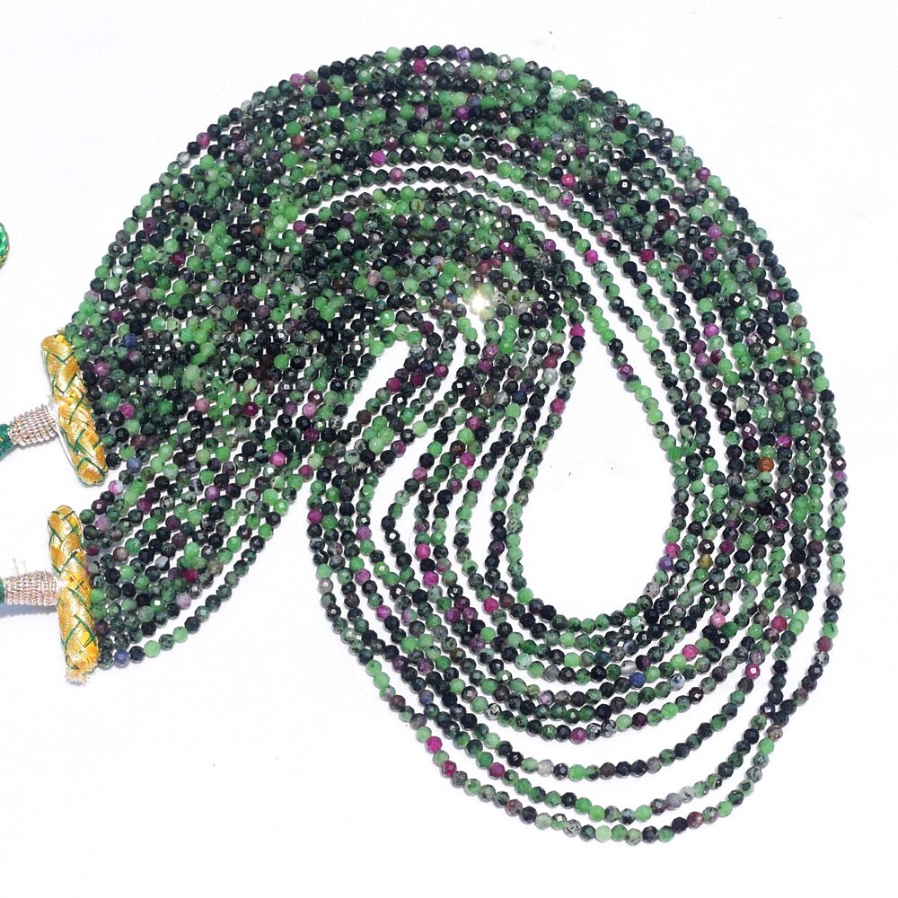 377 Cts 10 Strand Ruby Zoisite Faceted Round Shape Beaded Necklace SK 14 E508