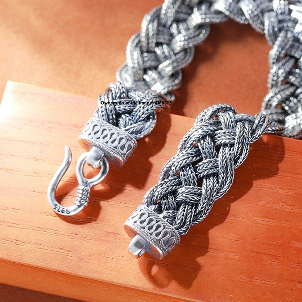 Fine Real S925 Sterling Silver Bracelet 12mm Wheat Link Men Bracelet 7.5-8.7inch