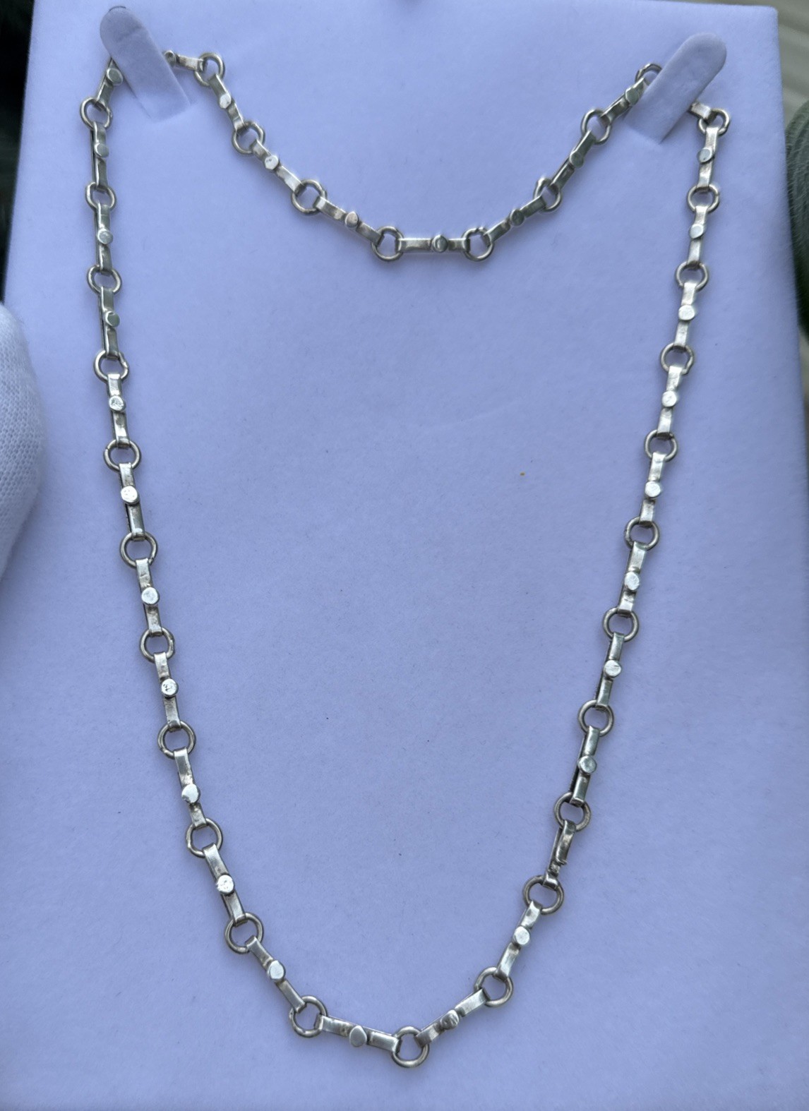 Antique Sterling Silver Hand Made Oval Belcher Link Chain Necklace 20”