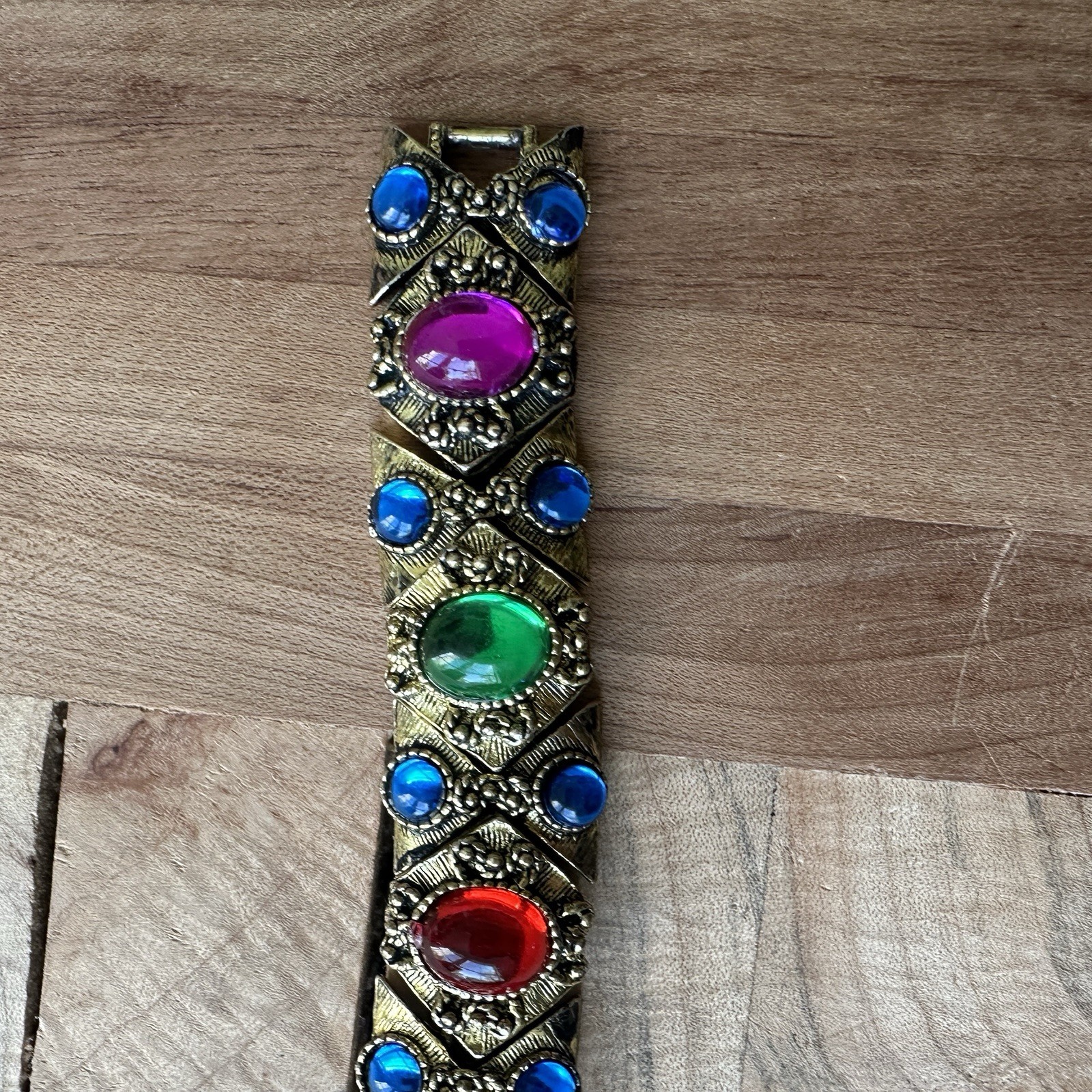 VTG Byzantine Etruscan Mogul Cabs Bracelet 7 Inch w Earrings Multicolor Ornate