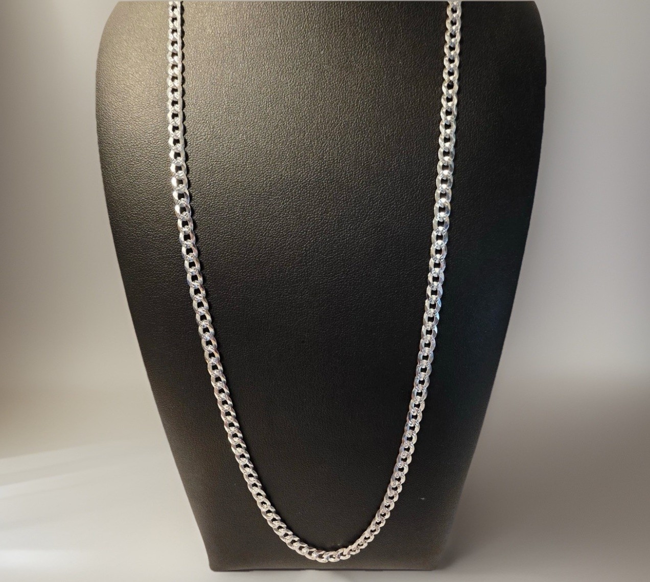 925 Sterling Silver 3.5mm Curb Chain Cuban Link Necklace 26″ L, made In Italy