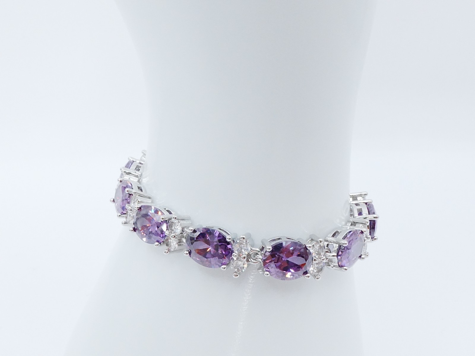 Bracelet Purple Gemstone & Cz Diamond 24K Yellow Gold Plated 7″ Women Jewelry
