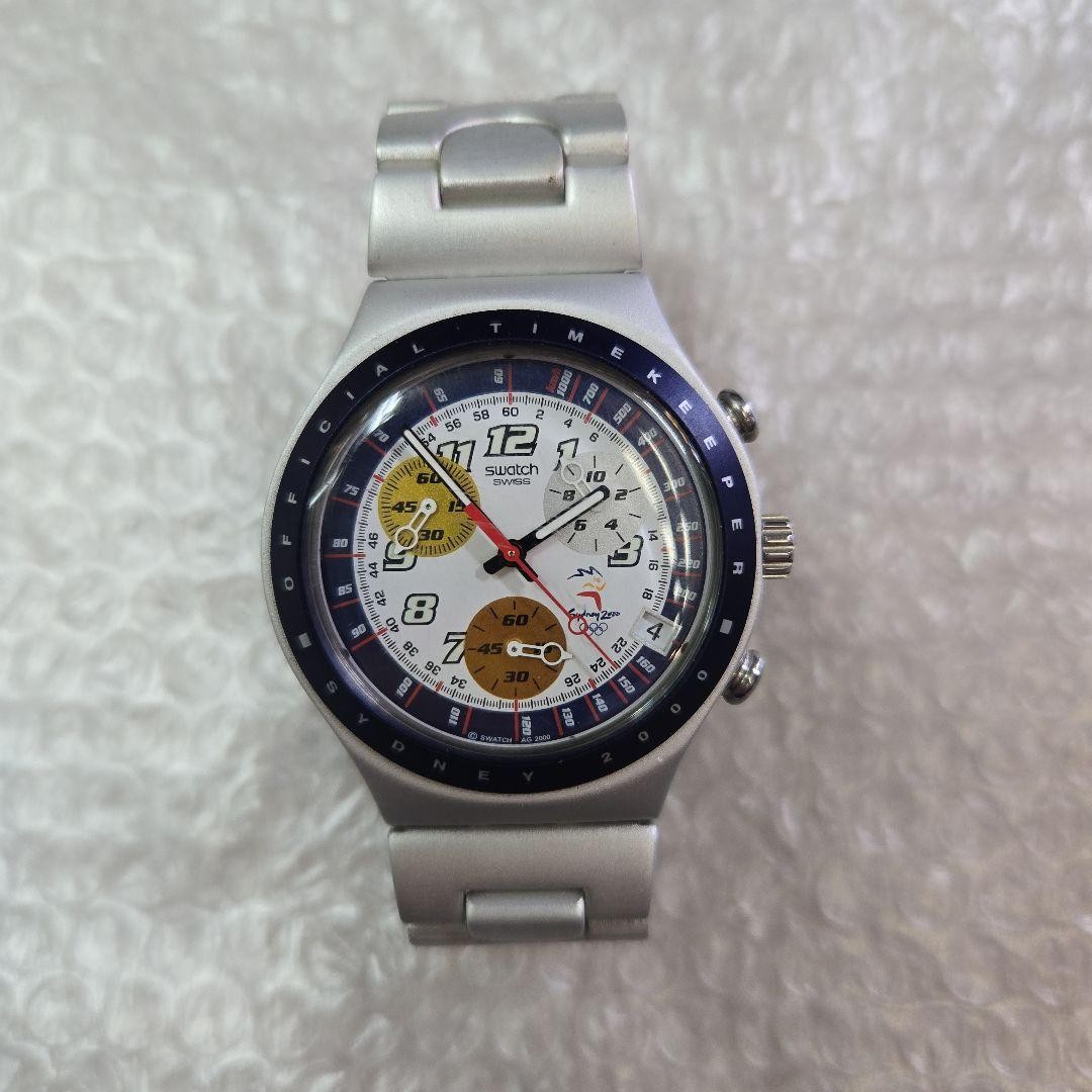 Swatch Olympic Chronograph Irony White Dial 17cm Band Working Silver Used Watch