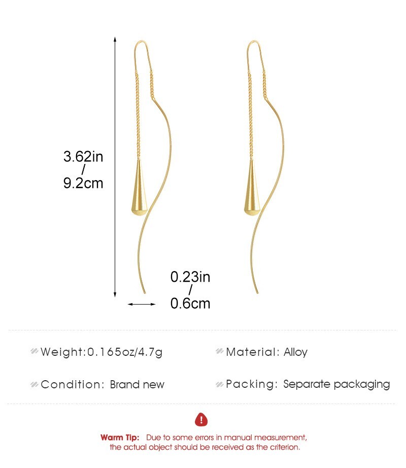 Women Silver Gold Wave Tassel Teardrop Threader Drop Chain Earrings Ear Wire S12