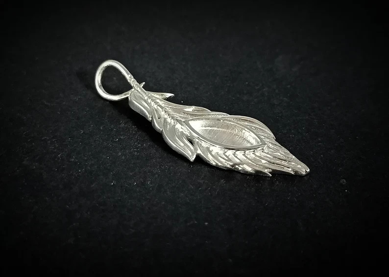 4x10mm Marquise & 37mm Feather Pendant 925 Silver Blank Bezel for Resin Jewelry