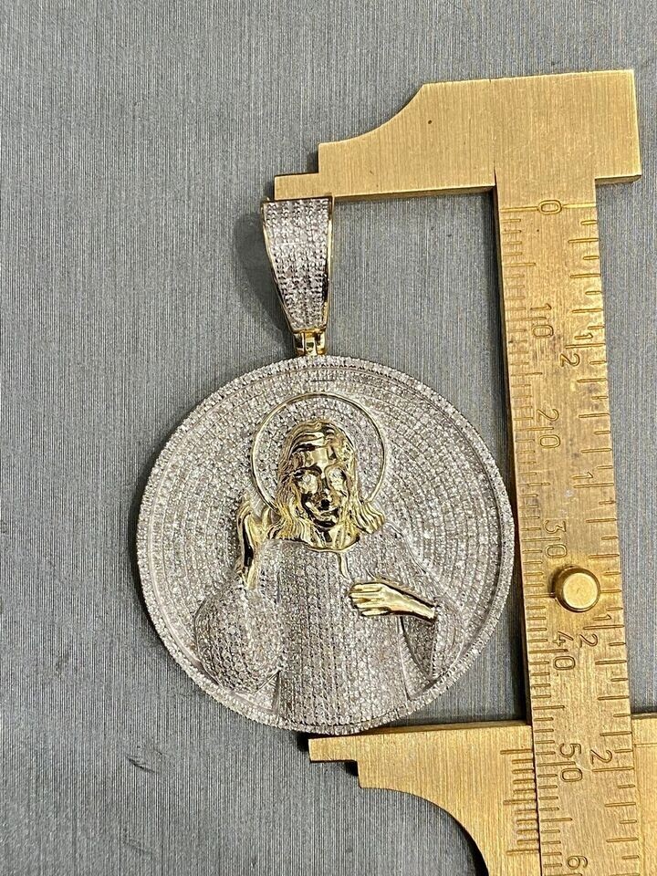 1.80Ct Round Real Moissanite Jesus Head Face Pendant 14K Yellow Gold Plated