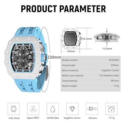 TSAR BOMBA Skeleton Mechanical Automatic Watch 8204C-02 White Blue