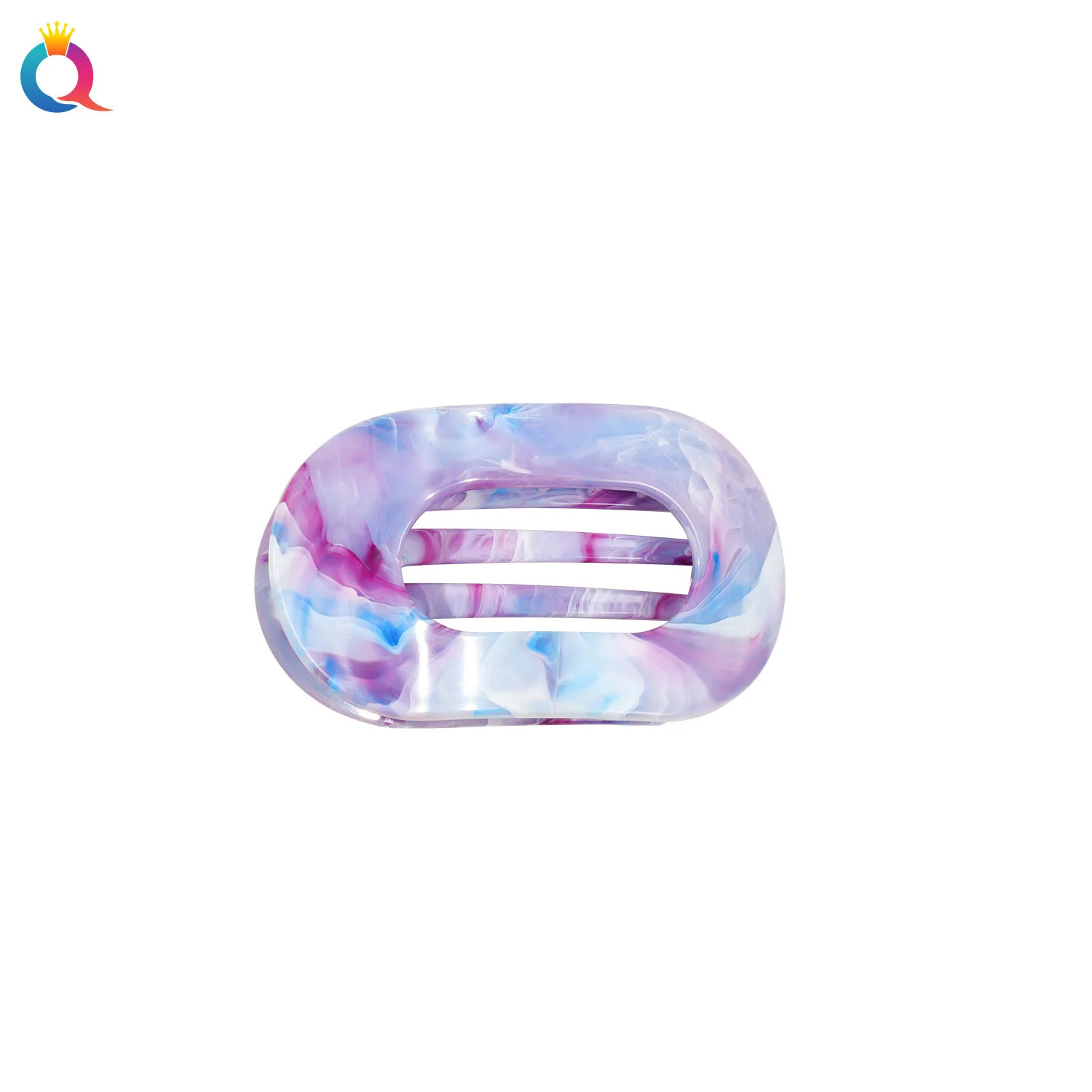 Oval Hair Claw Acrylic Marbling Flat Circular Grip Colorful Updo Women Headwear