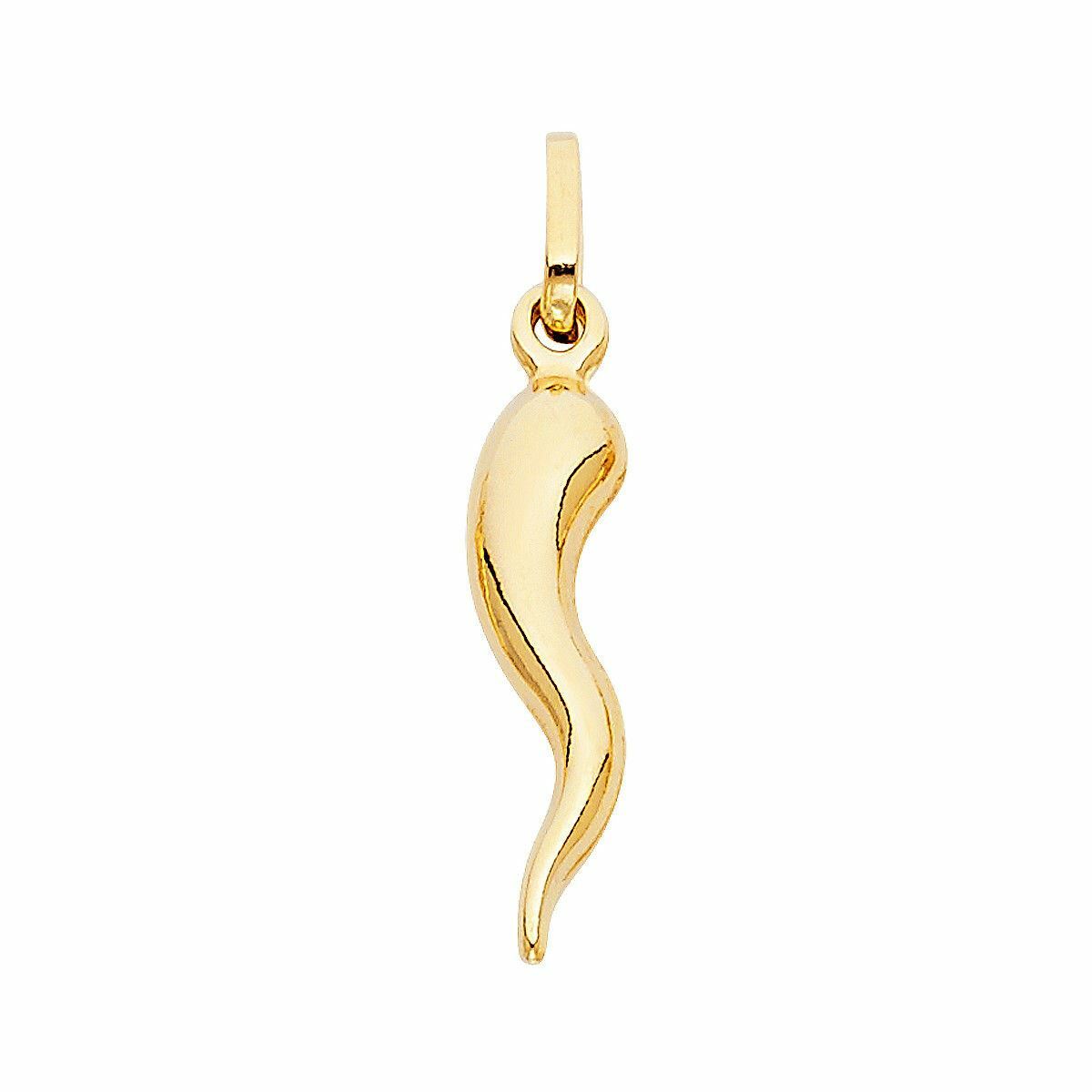 14k Yellow Gold Cornicello Italian Horn Pendant 0.8mm Box Chain Necklace